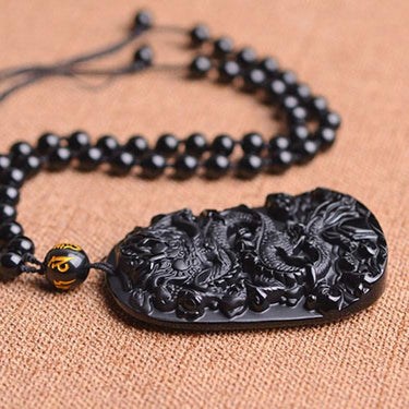Natural Black Obsidian Dragon Pendant